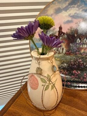 Handmade Gold-Tone Hoop Earrings with Pale Translucent Stone Accents
